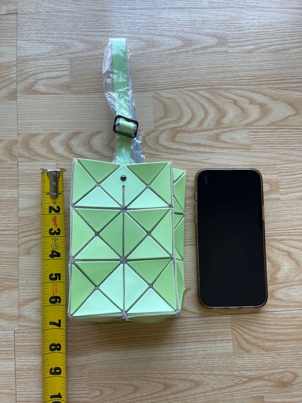 Light Green Geometric panel design bag.